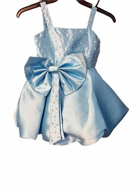 Light Blue Satin Bow-Front Girls' Formal Dress